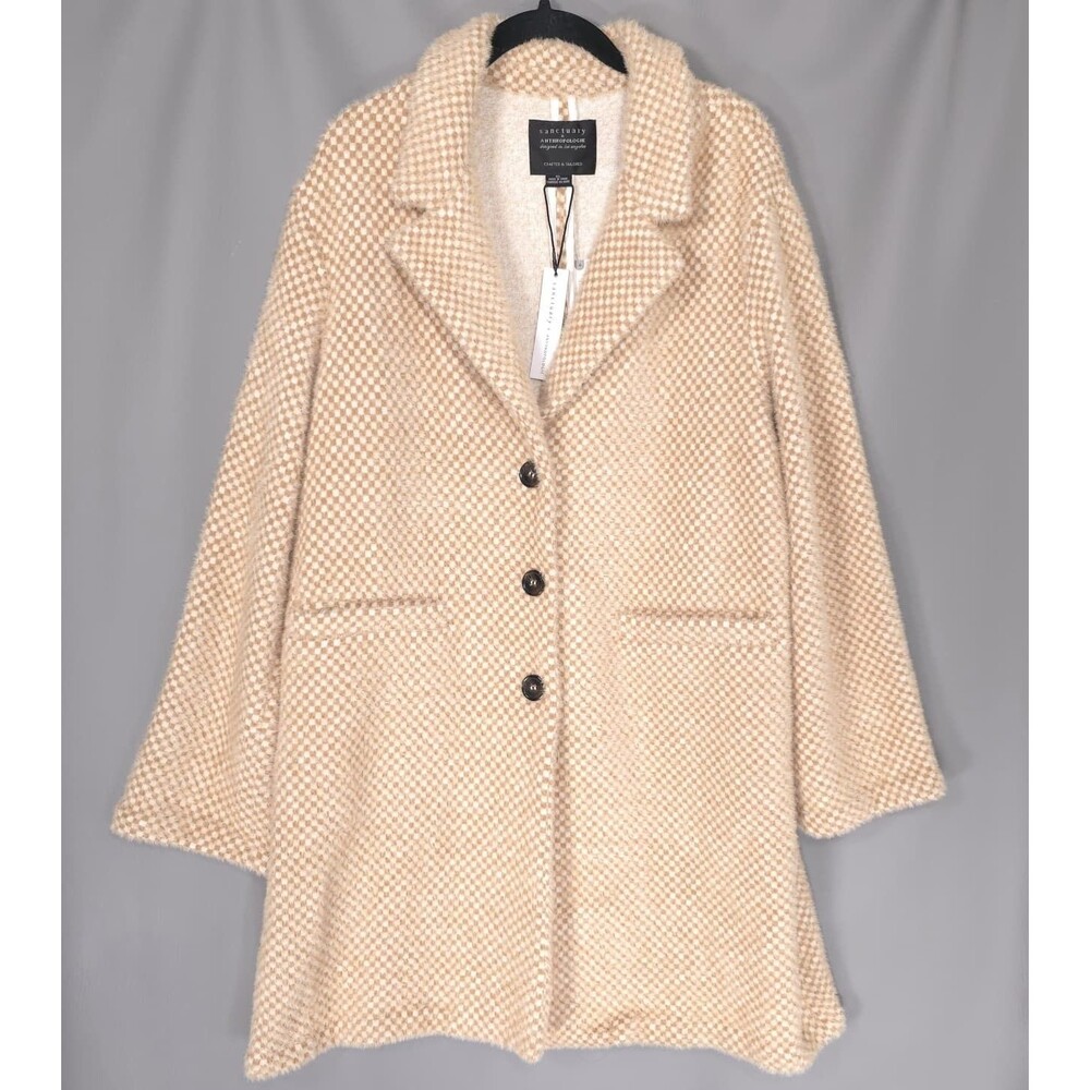 ANTHROPOLOGIE SANCTUARY Womens New Soft Jacket XL Coat Sand Fuzzy Knit Faux Fur